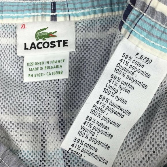 Lacoste Gray Plaid Board Short Mens XL Adjustable Waist Mesh Lined Swim Trunks - Picture 7 of 7